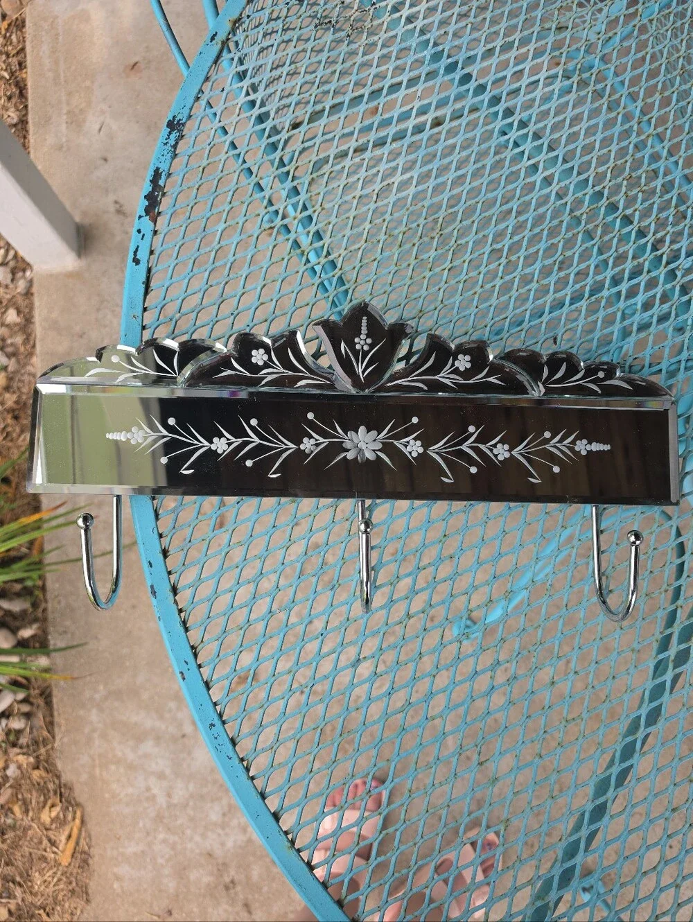 Venetian Style Etched Glass Mirror Coat Rack/Wall Hanger